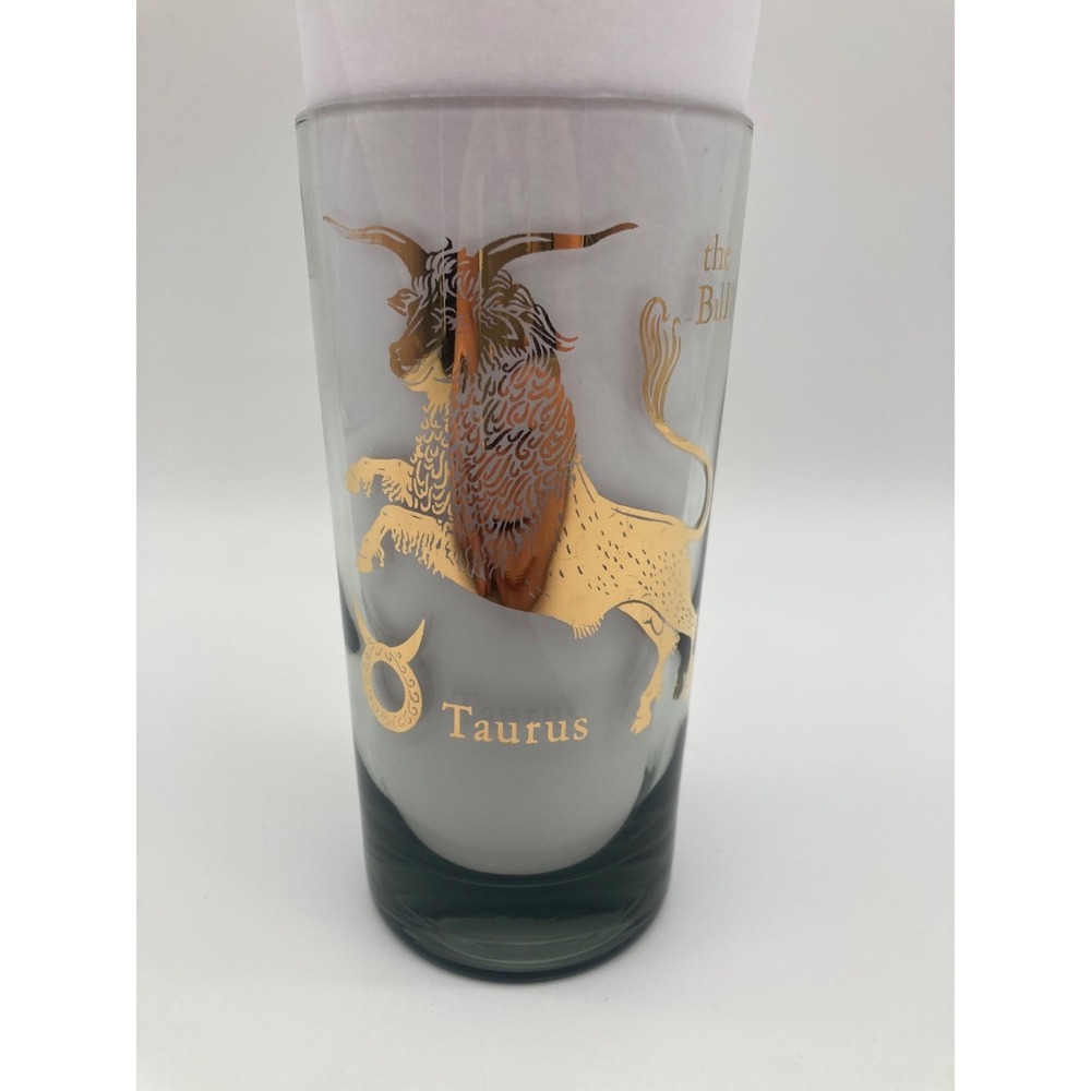 Vintage 1970s Federal Glass Taurus Zodiac Glass Tumbler The Bull Gold